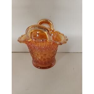 Vintage Duncan Diamond Carnival Glass Marigold Beaded Basket